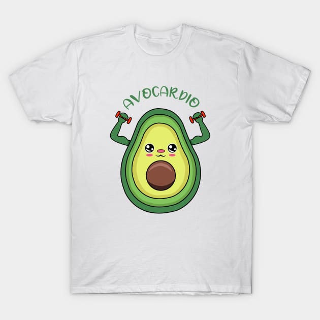 AVOCARDIO, cute avocado  lifting weights T-Shirt by JS ARTE